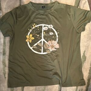 SHEIN Olive Green Floral Peace Tee